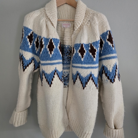 Vintage Hand Knit Cowichan Style Open Front Sweater, Small - Picture 7 of 16